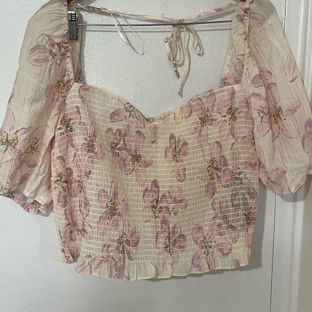 H&M Pink Flutter Sleeve Smocked Blouse